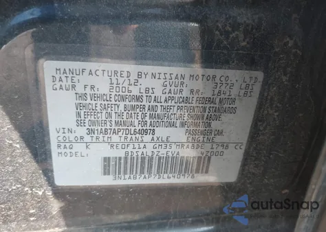 2013 Nissan Sentra Sv z USA, uszkodzony, nr VIN 3N1AB7AP7DL640978